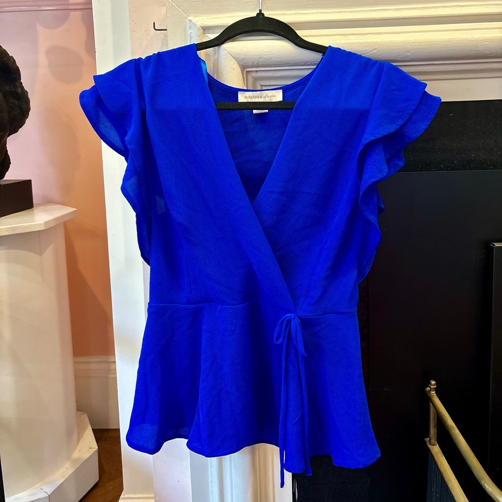 monteau los Angeles Royal Blue Short Sleeve Blouse (Size M)